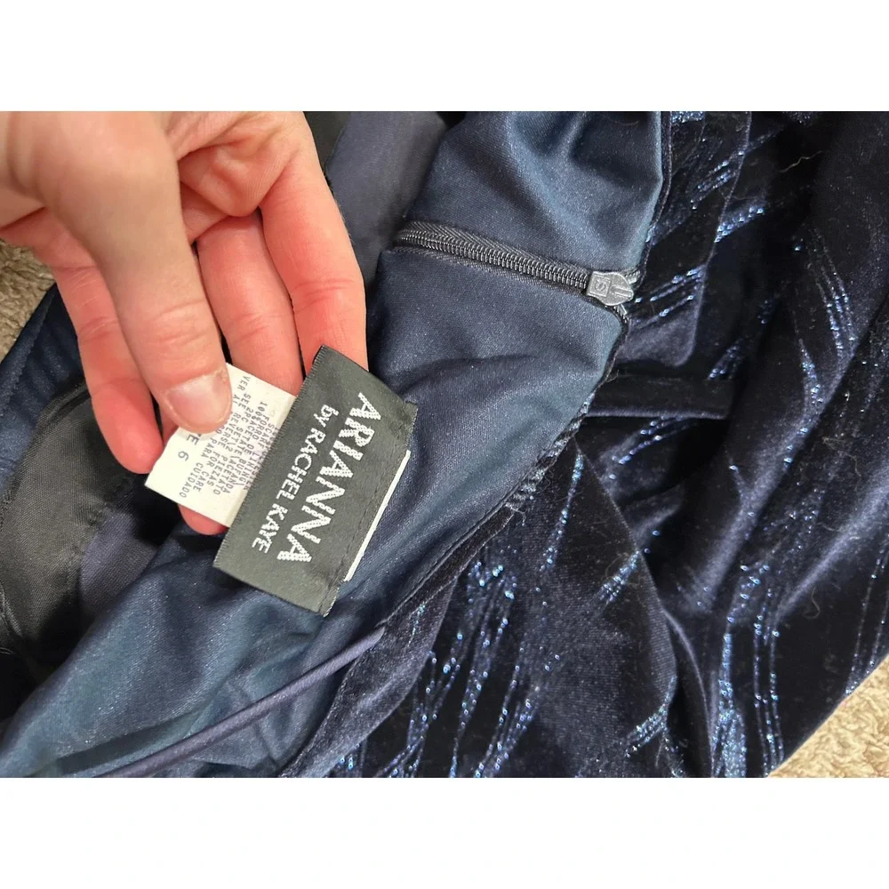 Vintage Navy Blue Velvet Glitter Gown Prom Formal Dress 6 Elegant Whimsigoth - Picture 5 of 10